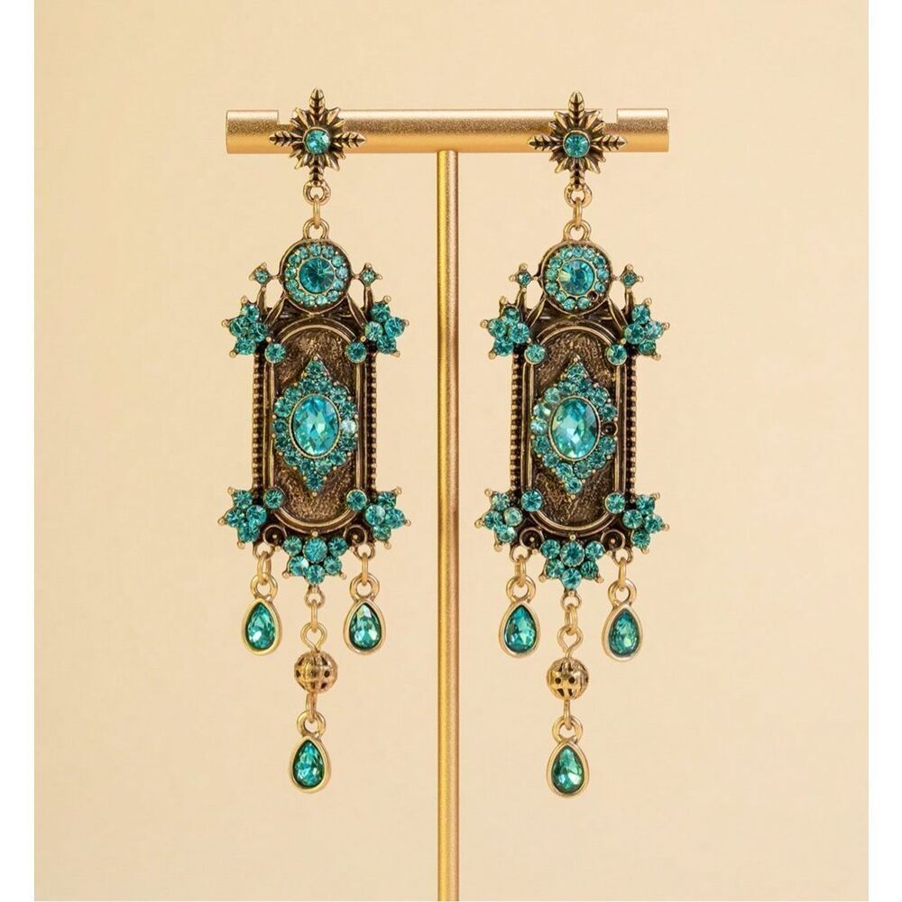 Vintage Luxury Estate French Palace Blue Stone Baroque Earrings